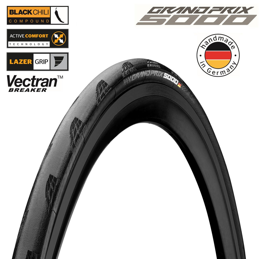Continental GP5000 Folding Black Chili Road Tyre 700X25c (closeout stock from XLR8 Performance Bicycle Wheels).